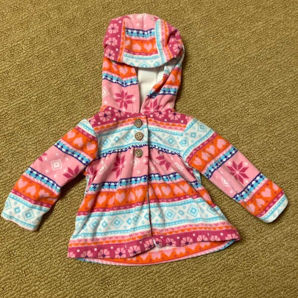 Carters Baby Girls 6 Month Fleece Hooded Jacket Buttons Pink Multicolor Winter